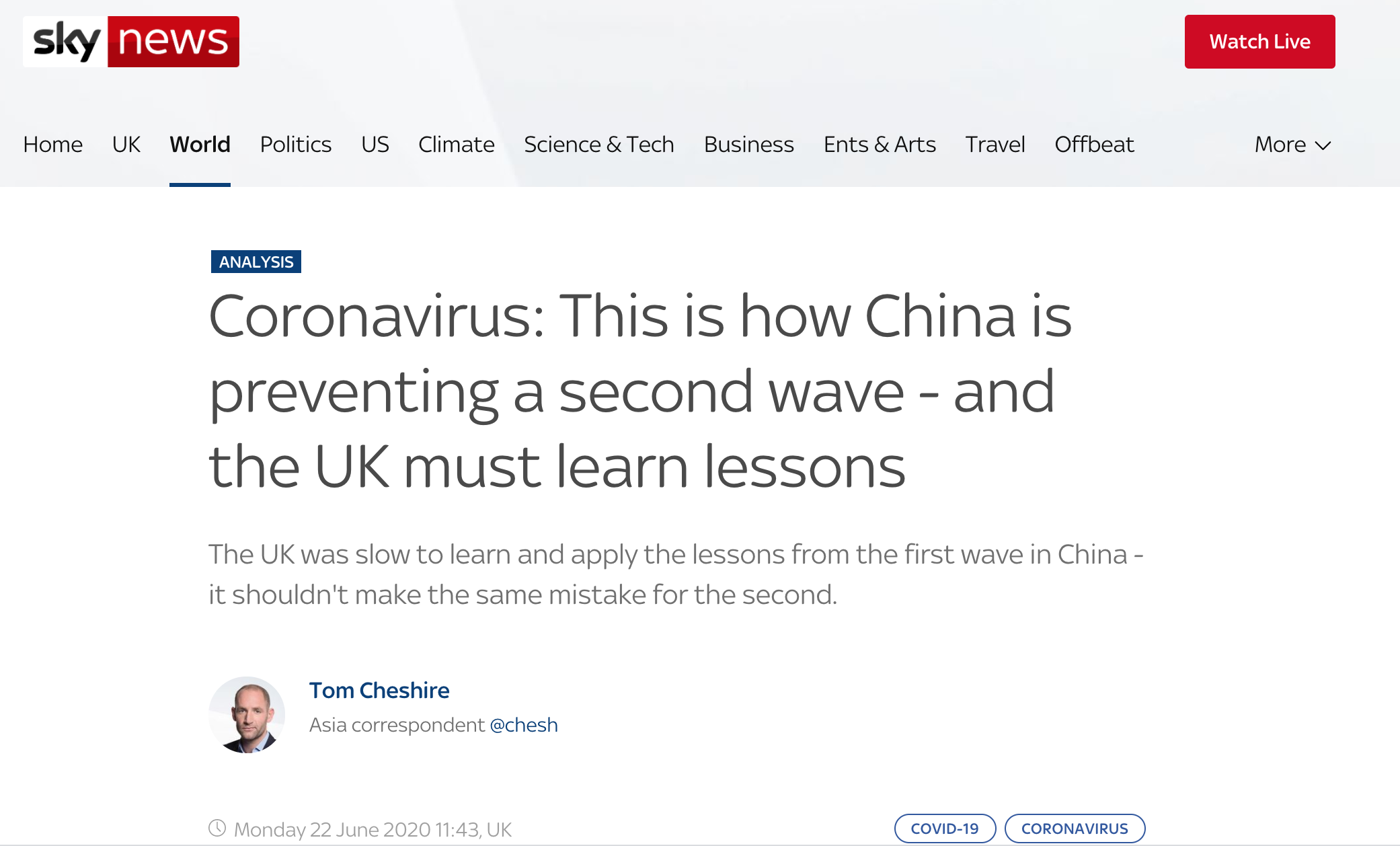 英国天空新闻网站发表文章：中国是这样防止第二拨疫情的——英国