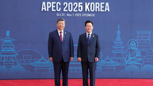 习近平同韩国总统李在明握手合影