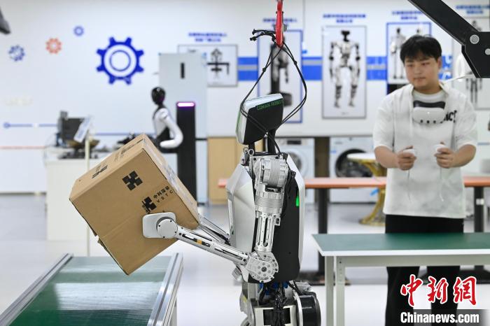 图为人形机器人正在执行搬运任务。中新社记者 韩苏原 摄