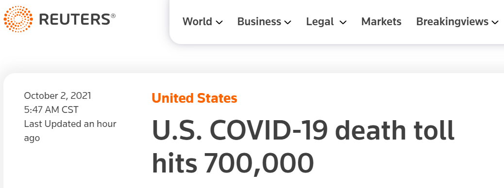 美国累计新冠死亡病例超70万!美媒悲叹:这是我们从未