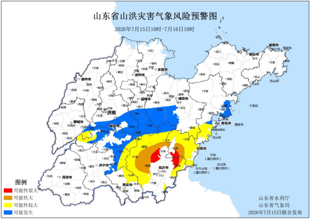 山东双预警齐发！日照、临沂市局部地区发生山洪灾害的可能性很大