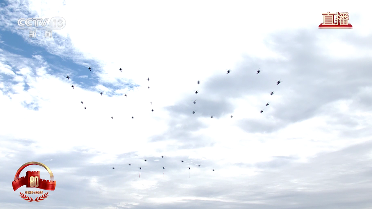 壮丽哨声！空中梯队齐聚成“80”字形 弘扬伟大抗战精神永存不灭