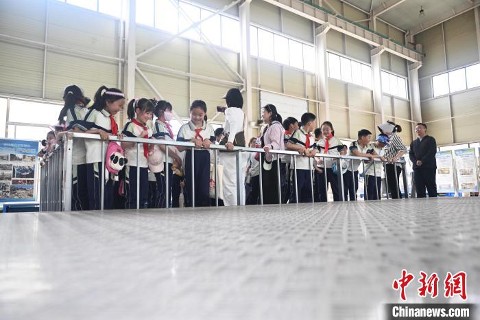 图为参观学生利用地震模拟振动台实验室体验地震发生时的直观感受。中新社记者 李亚龙 摄