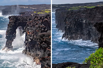 夏威夷火山国家公园标志性景观霍莱海蚀拱门坍塌