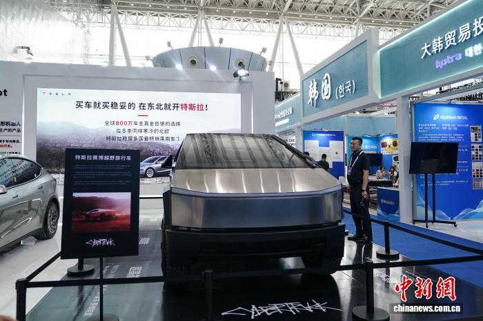 图为特斯拉赛博越野旅行车吸引观展者。中新社记者 赵宇航 摄