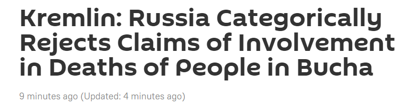 卫星网报道截图:克里姆林宫:俄罗斯明确拒绝参与布恰平民死亡事件的指控