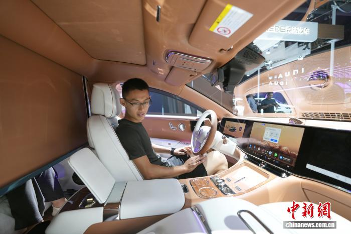 图为观众体验试乘新款轿车。中新社记者 安源 摄