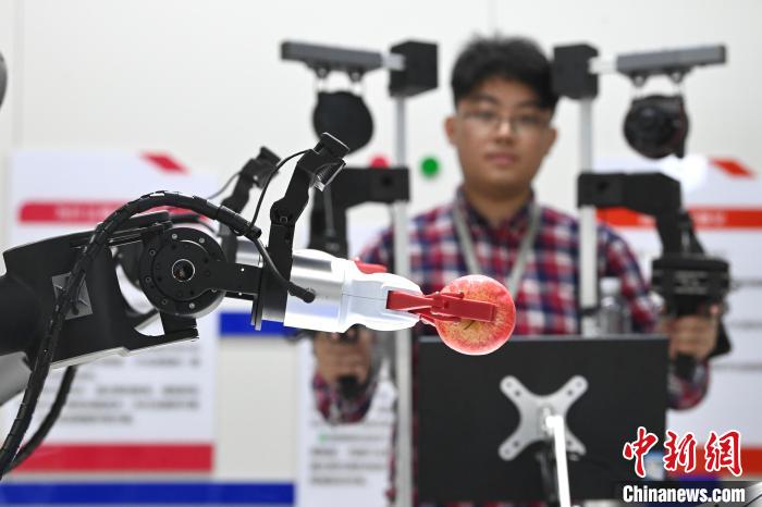 图为人形机器人正在执行抓取任务。中新社记者 韩苏原 摄